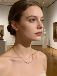 Handmade Pure Natural Pearl Necklace, All Season Pendant Jewelry, Copper Chain Print Design, Unique Gift for Her