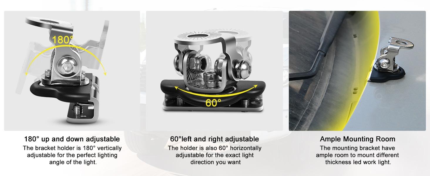 Nilight LED Light Bar Mounting Bracket 2PCS Universal Adjustable Pillar Hood Work Lamp Mount Clamp Holder for Off-Road Truck SUV, Silver-2