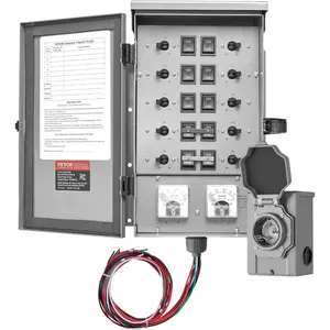 VEVOR Manual Transfer, 30 - Amp 6 - Circuit, Prewired Generator Transfer Kit with NEMA L14 - 30P Power Inlet Box, Double - Throw, NEMA 3R, Mechanical Watt Meter, for 7500W GeneratorsVEVOR Super Brand Day