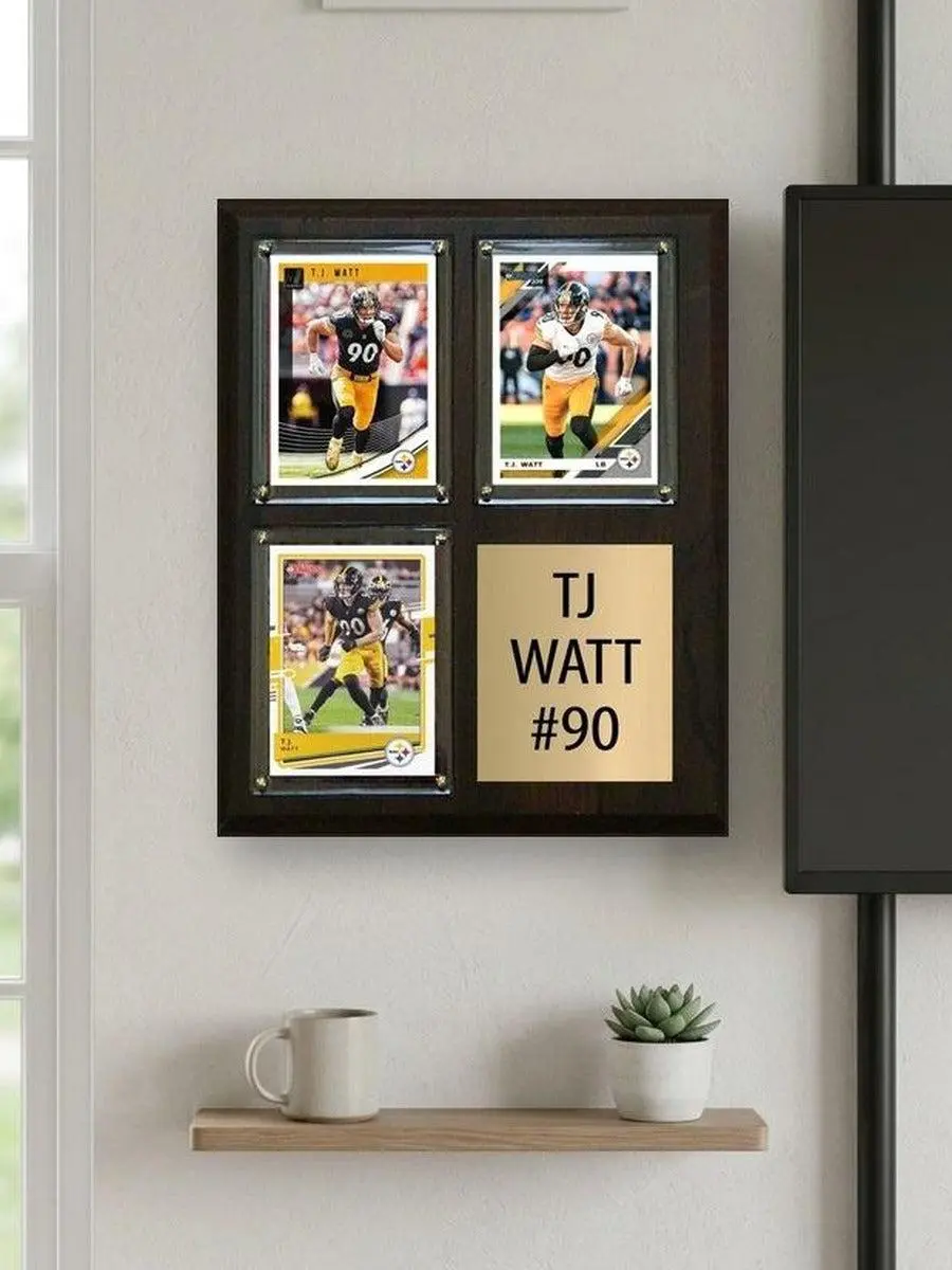 TJ Watt 3 Card Plaque Donruss Fleer Topps 2025 2024 Pittsburgh Steelers