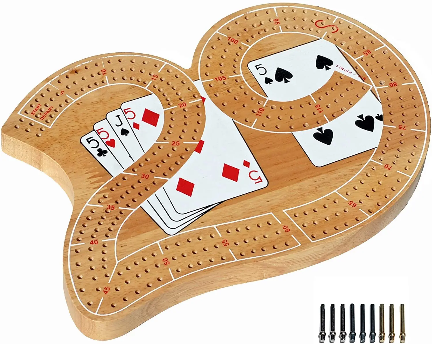 WE Games 29 Cribbage Set - Solid Wood  Board with Metal Pegs