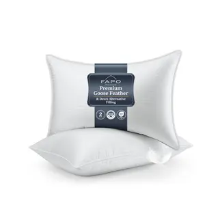Goose Feather Pillows Queen Size Set of 2, Hotel Down Bed Pillow for Sleeping,Soft 600 TC Cotton Cover
