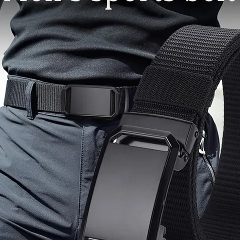 Men's Adjustable Waist Canvas Belt, Sturdy Ratchet Belt with Automatic Buckle, Tactical Casual Outdoor Use, Multi-Scene Wear, Easy Adjustable Belt