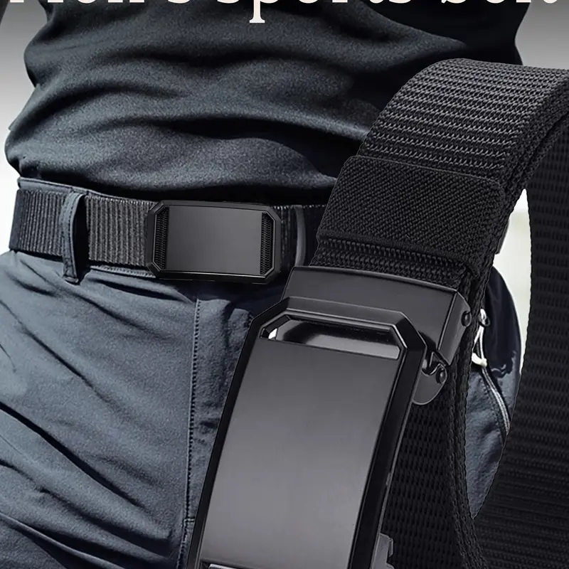 Men's Adjustable Waist Canvas Belt, Sturdy Ratchet Belt with Automatic Buckle, Tactical Casual Outdoor Use, Multi-Scene Wear, Easy Adjustable Belt