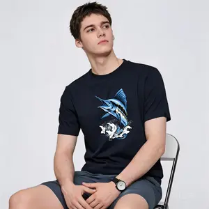 Men's Blue Marlin Fish Graphic T-Shirt - Jumping Sailfish Ocean Fishing Lover Tee - Casual Short Sleeve Cotton Top for Men