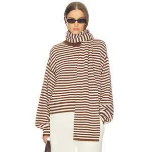 SRG Waldo Striped Cashmere Sweater & Scarf in Brown & Cream
