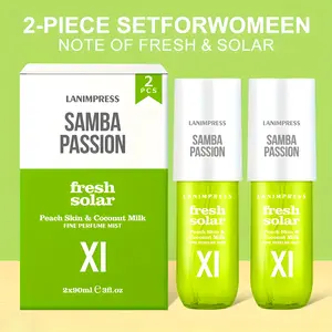 LANIMPRESS Samba Passion 2 PCS Solar Peach Perfume Mist 2x90ml Fresh Solar Scent Peach Skin & Coconut Milk Long Lasting Aroma