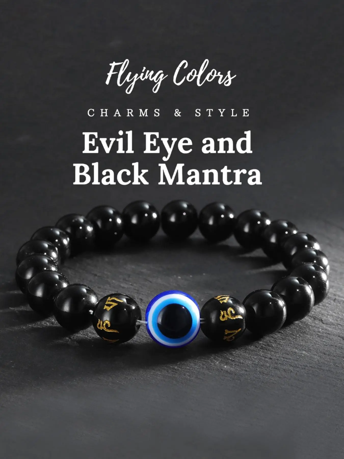 Demon Eye Beaded Bracelet for Men, Glass Natural Stone, Six-Character Protection Theme, Purify Heart, Resist Bad Luck, Spiritual Blessing Gift