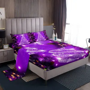 Merry Christmas Decorations Sheets Set,Santa Tree for Boys Girls Teens,Xmas Christmas Bell Decor Bed Sheet Set,Purple Fitted Sheet
