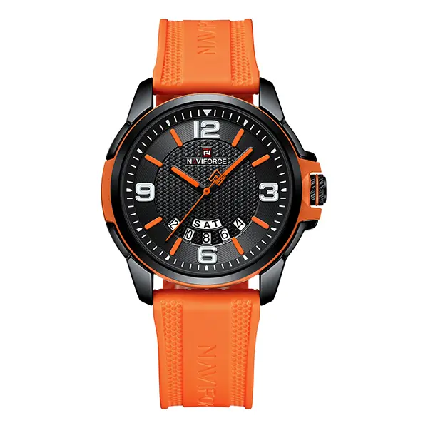 NAVIFORCE Men's 41mm Round Face Waterproof Analog Watch - Unisex Military Sports Wristwatch with Silicone Strap, Auto Date Function
