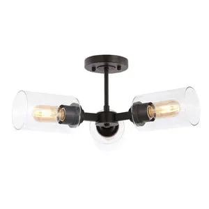 JONATHAN Y Jaymes Farmhouse Industrial Iron Cylinder LED Semi Flush Mount; for Living Room, Bedroom, Kitchen, Office