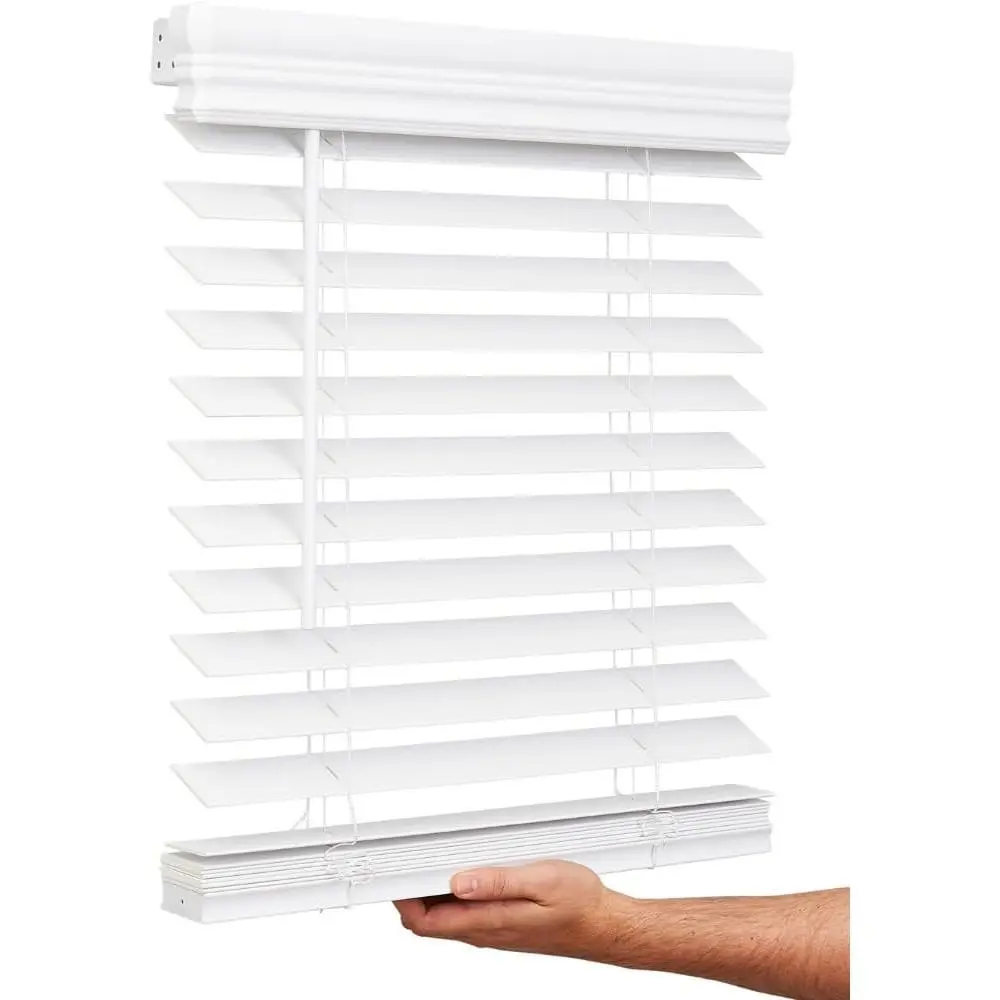 Cordless 2-Inch Faux Wood Blind - 34.5" Wide x 60" Long, Smooth Bright White Room Decor Blinds, Indoor Window Shade Cover for Home Supplies