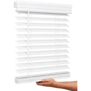Cordless 2 Inch Faux Wood Blind 34.5" Wide x 60" Long, Smooth Bright White Blinds & Shades for Indoor Windows