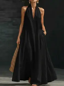 Halter Neck Maxi Dress with Pockets