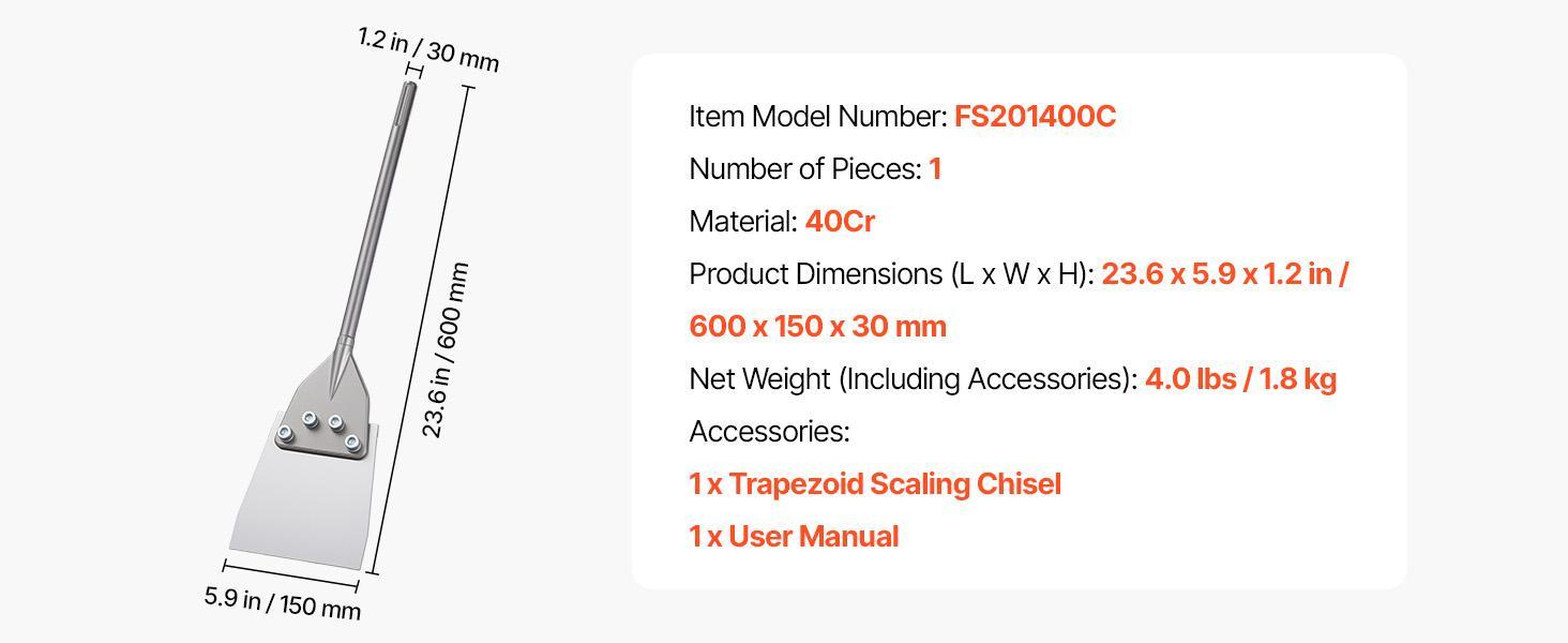 【Summerfinds】Heavy Duty SDS Max Floor Scraper with Quick Change Shank Mount, 23.6"x5.9" SDS Max Chisel Bit, 40Cr Alloy Steel Heat-Treated Tool for Tile, Glue Removal, Universal Fit for Rotary Hammers, Masonry Home & Project Use, Home And Project Use