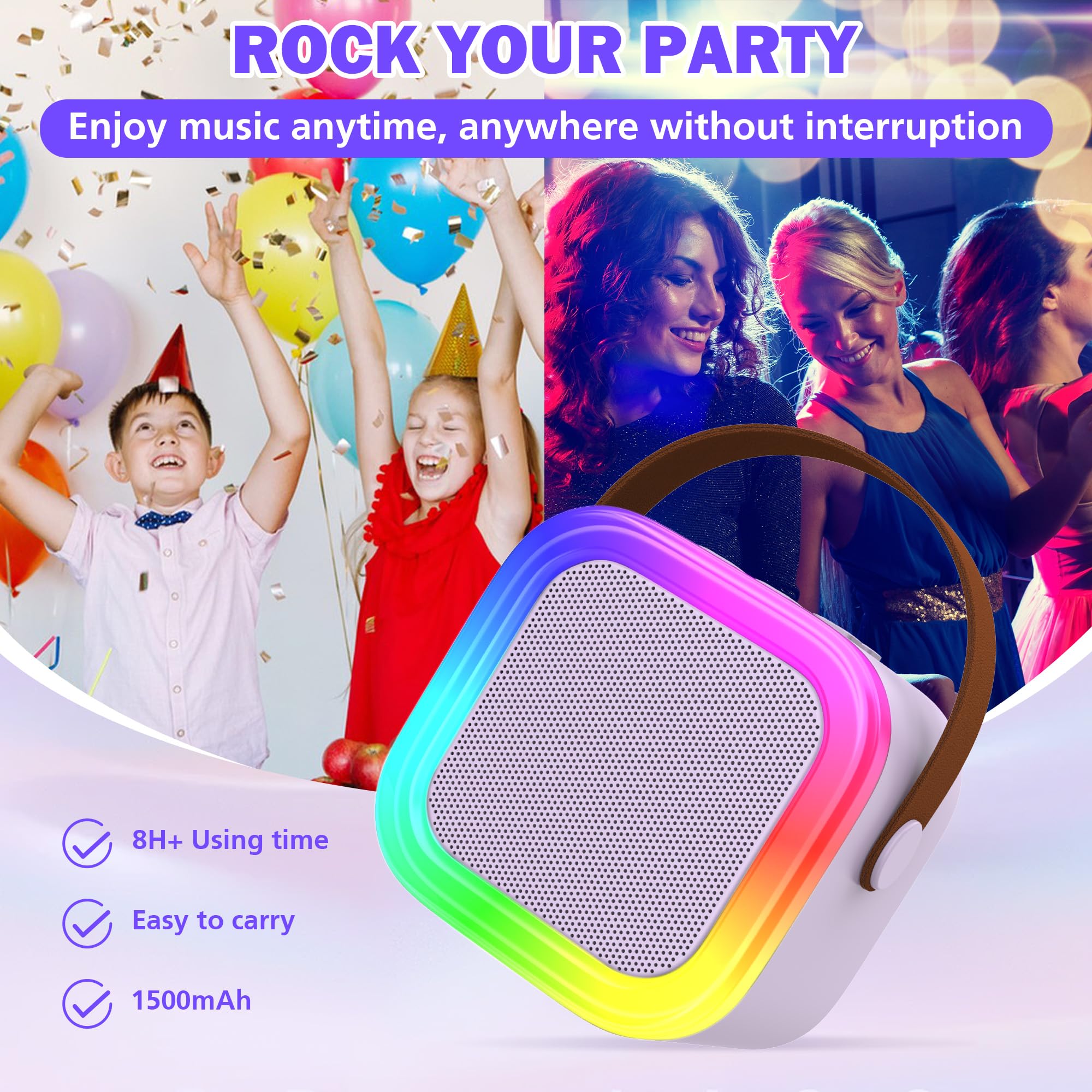 Mini Karaoke Machine for Kids & Adults, Portable Bluetooth Speaker with 2 Wireless Mics, 2026 Top Birthday Gifts for Girls Boys 3-8+ Years Old Toddler Toys