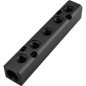Air Manifold 5 Way 7 Port Air Compressor Inline Manifold Block Splitter Pneumatic Air Distribution Block NPT 1/2 Inch Supply Port NPT 1/4 Inch Output Port Black