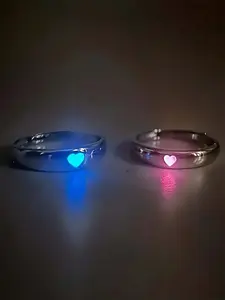 Luminous Love Couple Rings, Adjustable Promise Rings for Couples, Wedding Anniversary, Christmas, Valentine's Day Gifts, Made from Copper