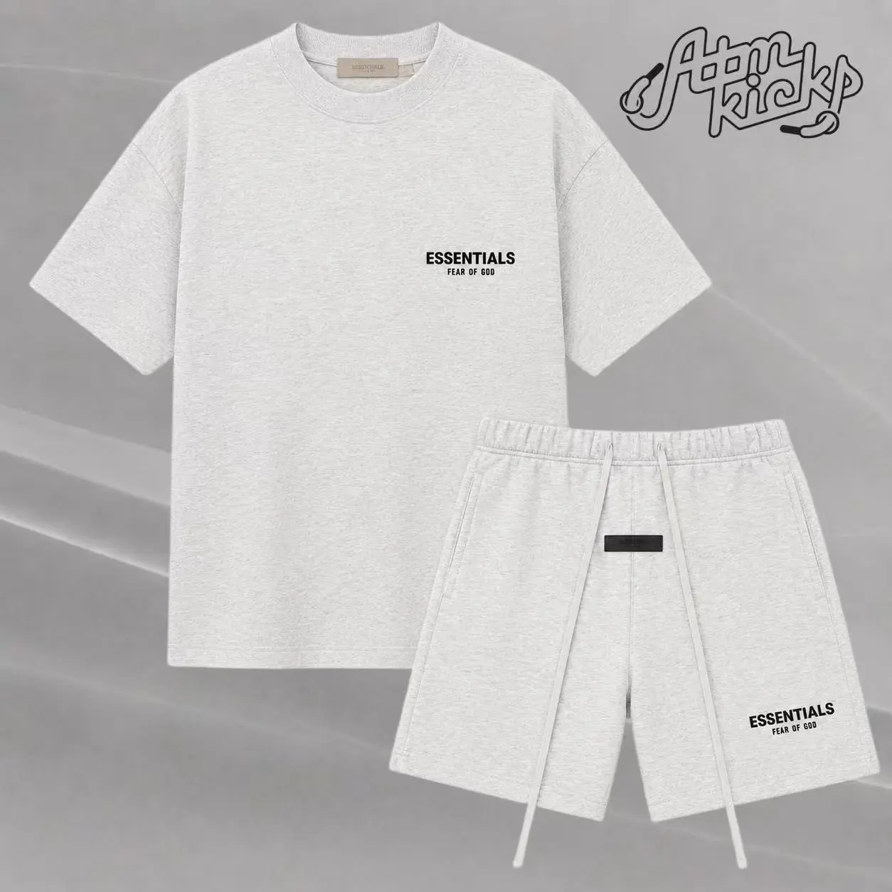 (Tee and Shorts) Fear of God Essentials T-shirt & Shorts Set Stretch Light Oatmeal OVER SIZE Casual Wear Comfortable Fit Simple Design Versatile Everyday Wear Menswear Tops Crewneck ShortSleeve Light