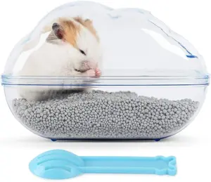 Hamster Sand Bath Container Large Transparent Hamster Toilet with Scoop Set for Dwarf Pets Small Animals Cage Accessories (Blue, Large)