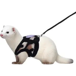 Ferret Harness Small Animal Harness and Leash Set, Leopard Print Ferret Leash and Harness Soft Ferret Clothes Stuff Kit Outdoor Walking Accessories for Tiny Pet Rabbit Bunny Guinea Pig Hamster Puppy Kitten