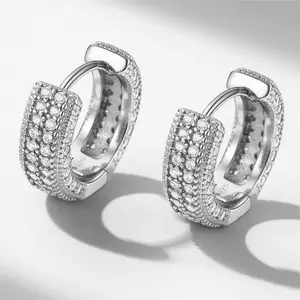 ChicSilver S925 Silver Sparkling Dainty Daily Simple Casual Unisex Cubic Zirconia 925 Sterling Silver Hoop Huggie Earrings for Women Men