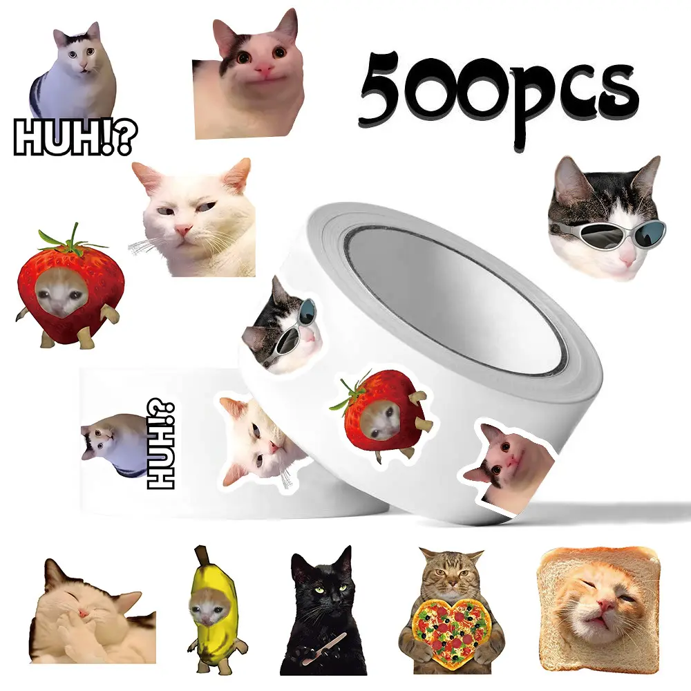 Sticker Cat. Random Funny Cat Abstract Roll Stickers Series, 500 Pieces Per Roll, Cup ...