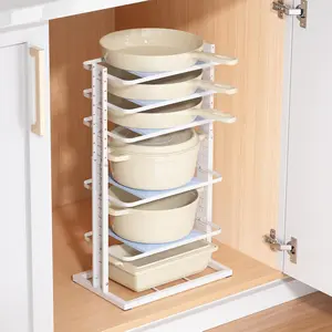 Pots and Pans Organizer for under Cabinet, 6-Tier Heavy Duty Pan Pot Organizers inside Cabinet Adjustable 14 to 24.57", Pot Rack Kitchen Cabinet Organization and Storage Holds up to 12" Cookware