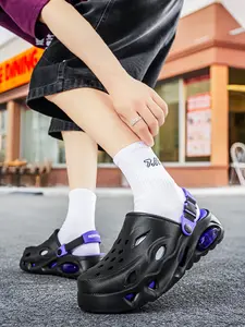 Men's Multi-Position Breathable Air Cushion Clogs, Convertible Adjustable Heel Strap, Visible Transparent Midsole, Thick Chunky Platform Sole, Non-Slip Outsole, Comfortable Shoes for All-Day Wear