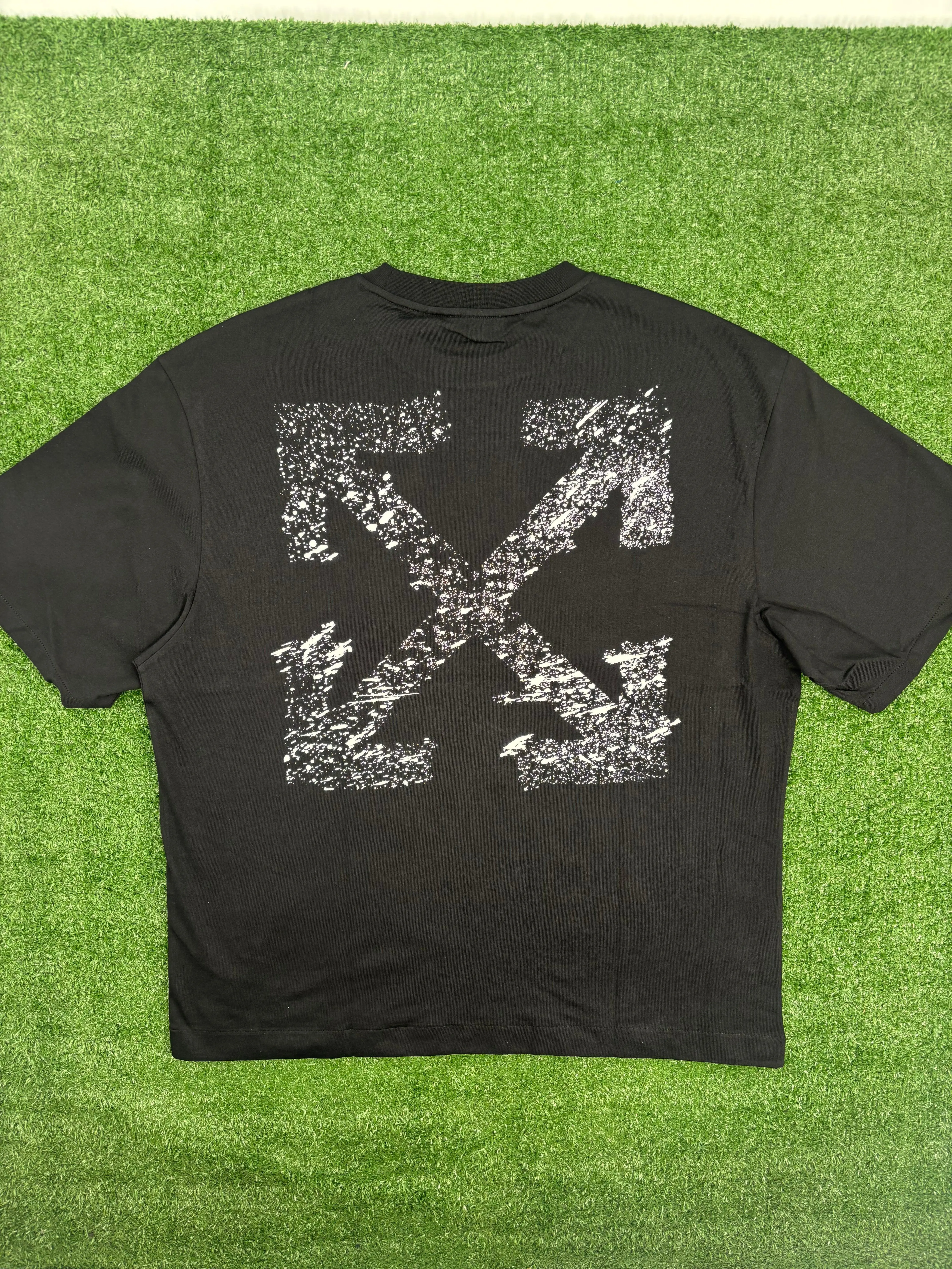 OFF-WHITE "Paint Splatter Arrows" Black Skate T-Shirt Size Medium