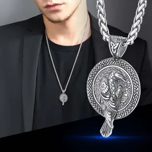 FaithHeart Viking Odin's Raven Necklace For Unisex Stainless Steel