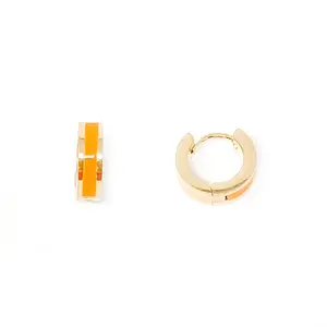POWERBEADS BY JEN Non-Tarnish Stainless Steel 0.5in Orange Enameled Round Huggie Hoop Earrings - Stainless Steel Post, Female Fashion Costume Jewelry