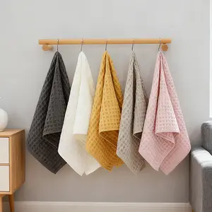 5pcs Soft Absorbent Waffle Towel - 35x80cm Hand Towel, Skin-Friendly, Plain Color, Lightweight Breathable & Quick-Drying, Perfect Household Multi-Color Towel for Bathroom, Kitchen & Daily Cleansing, Waffled Bath Towels