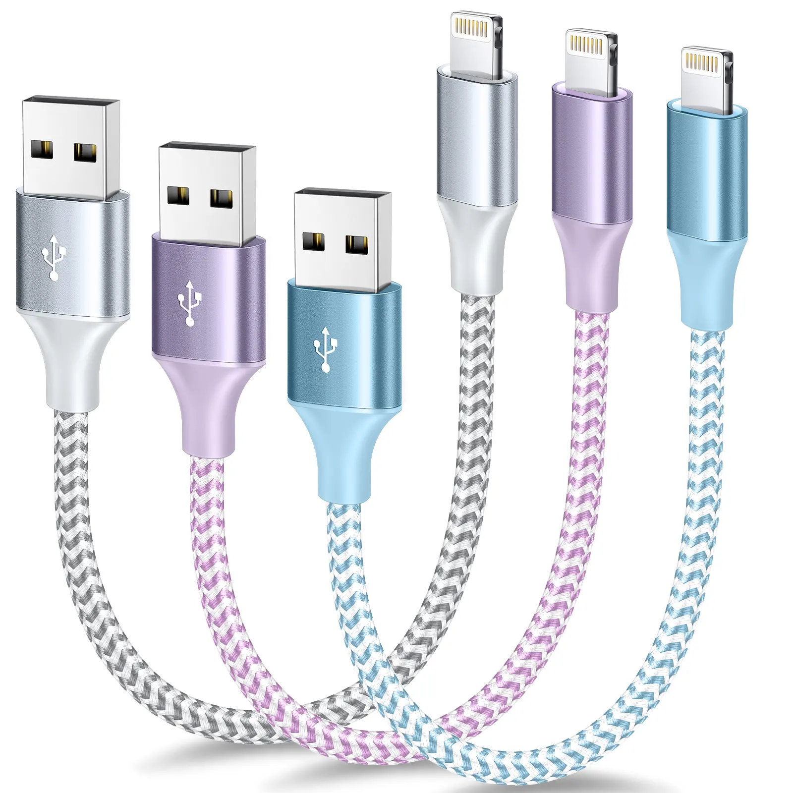 MFi Certified Short iPhone Charger 1FT USB-A to Lightning Cord, Durable Nylon Braided 12-Inch Fast Charging Cable for Cellphone, Compatible with iPhone 14/13/12/11 Pro Max Mini XS SE2/iPad, Fast Sync, Car Charger Cable