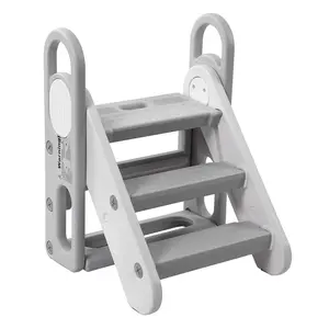 GARVEE Foldable Toddler 3 Step Stool - Adjustable Plastic Learning Helper with Handles, Anti-slip Pads, Foldable Design for Kitchen, Bathroom Sink, Toilet Potty Training