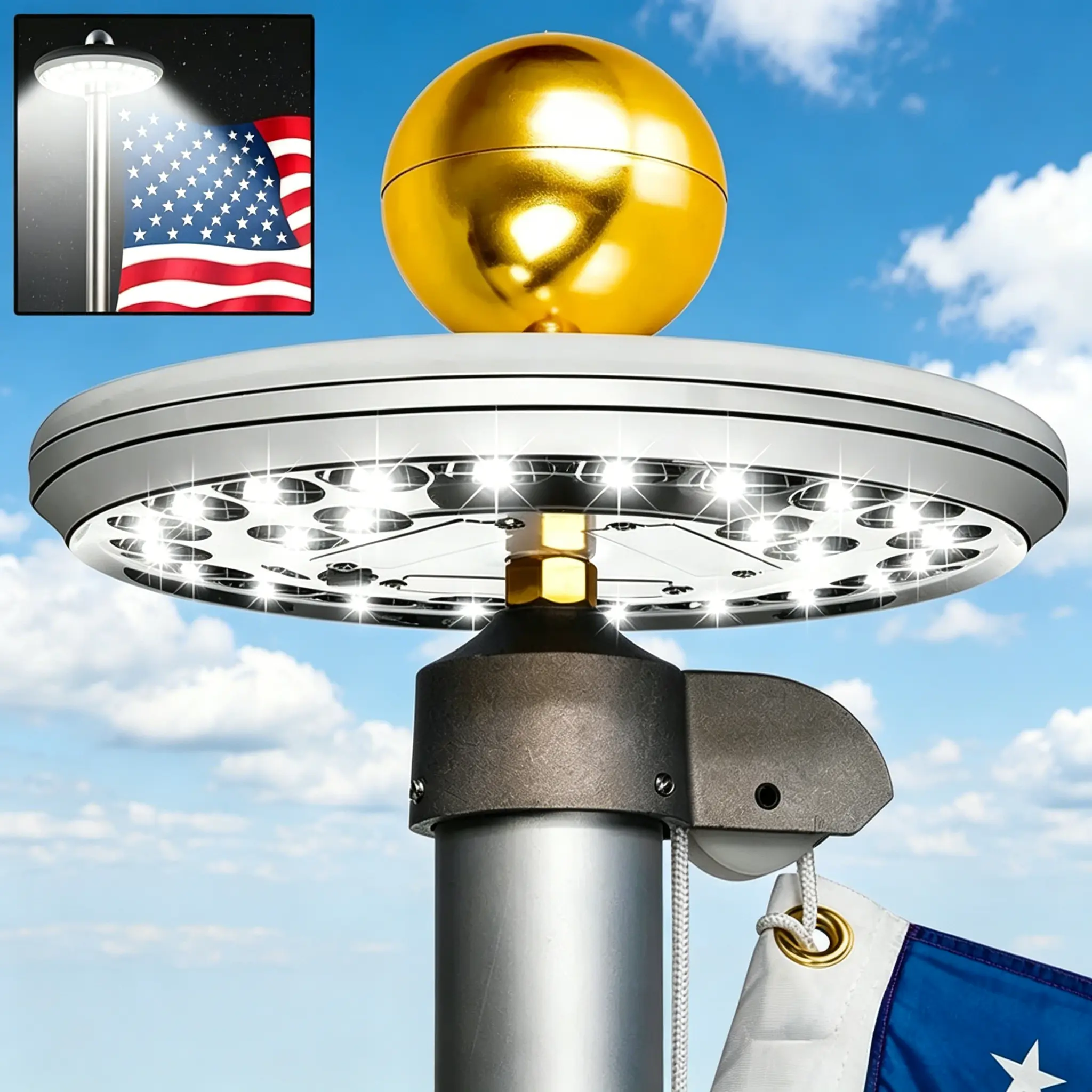 Auto On/Off Solar Flag Pole Light – 26LED 6500K Daylight, IP65 Waterproof Modern Outdoor Light for Yard Garden Patio