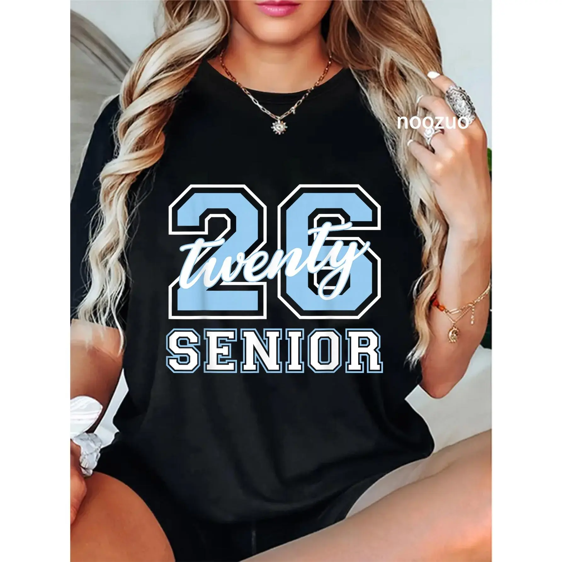 100% Cotton Class of 2026 Senior Graduation Varsity Pale Blue Letters T-Shirt