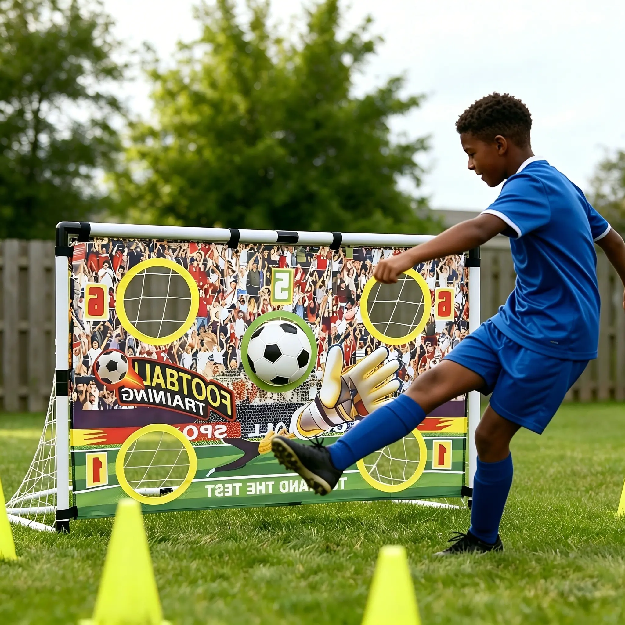47in 2-in-1 Kids Football Goal Set - Portable Durable Backyard Net, 5 Training Targets, Indoor/Outdoor Rebounder, Football Equipment, Birthday Gift, Soccer Balls & Accessories, Goals, Polypropylene, Children, Indoor/Outdoor Rebounder Set, Training Equipme