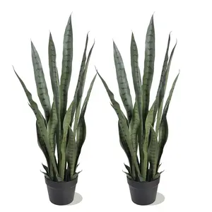 2-Pack Artificial Snake Plant in Black Planter, Faux Sansevieria with Realistic Texture, Zero-Maintenance Fake Potted Plant for Living Room, Bedroom, Office Home Decor