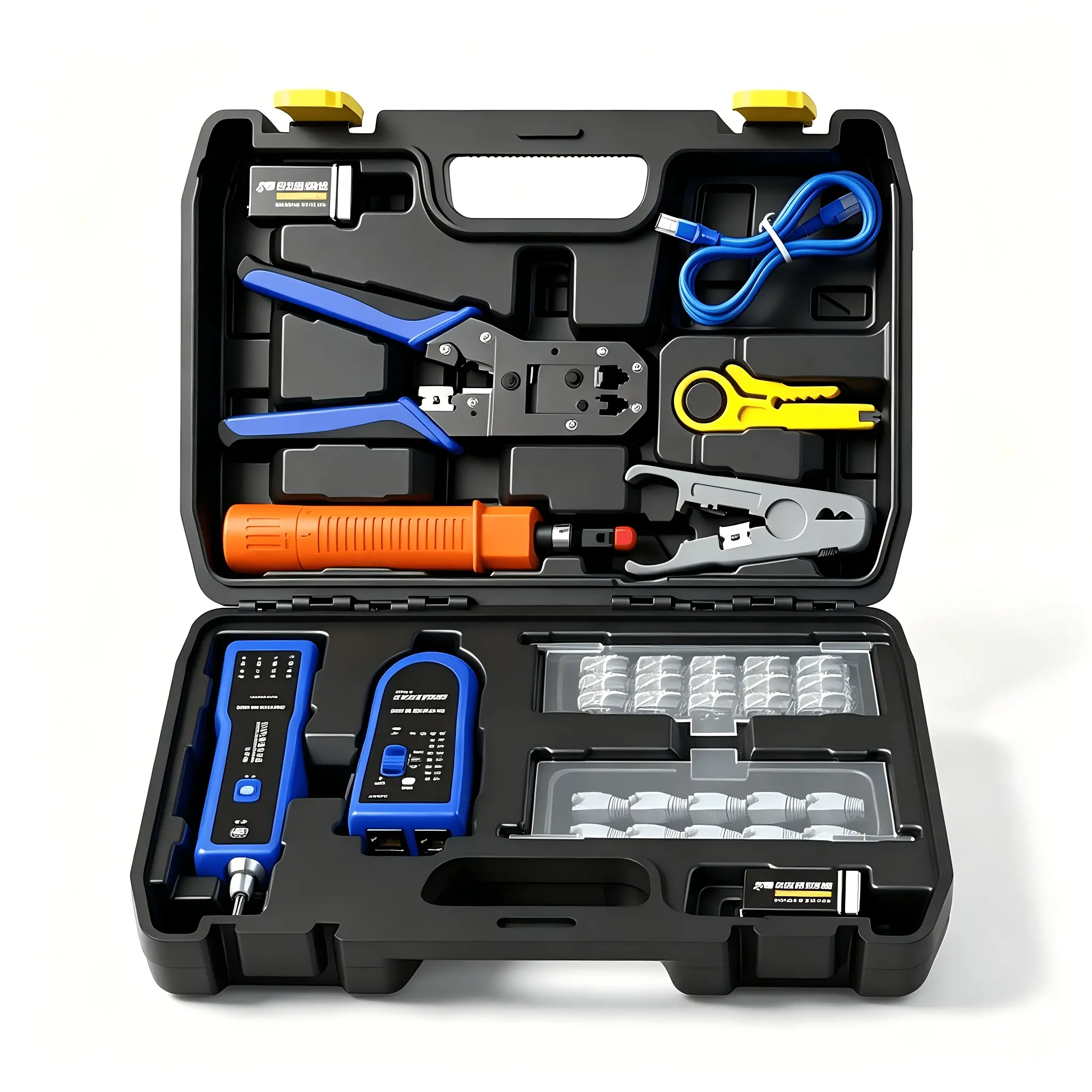 Network Tool Kit, 49 PCS Ethernet Crimping Tool Set, RJ45 Crimper Kit with Wire Tracker Network Cable Tester, Punch Down Tool, Wire Stripper for Cat6 RJ45 RJ11 Network Cable Repair