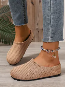Women's Softwood Mid-Heel Elastic Slip-On Breathable Mules, All Season Casual PU Leather Slippers, Medium Width Large Size Footwear