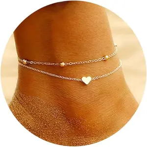 Gold heart anklet simple metal anklet