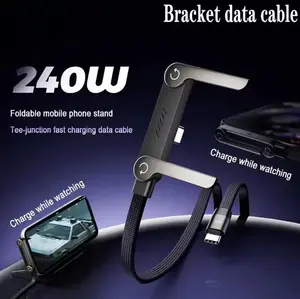 240W Fast Charging Type-C to Type-C Foldable Phone Holder Data Cable 2-in-1 Bracket Data Cable Charge While Watching