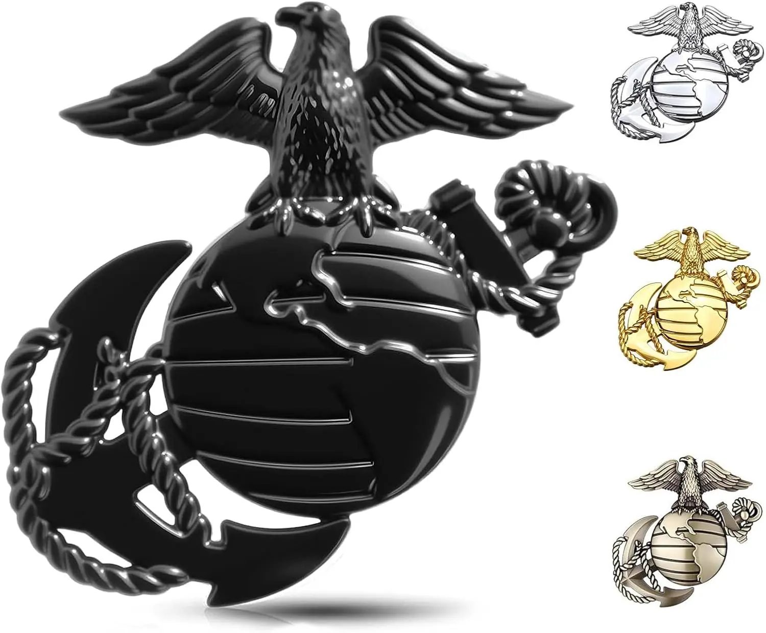 U.S.Marine Corps Car Emblem – 3D Eagle Globe Anchor Metal Decal, 3.3"x3.1" Weatherproof Military Sticker, Universal Fit for Cars, Trucks, Gifts for Veterans & Supporters (Black)