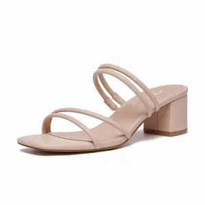 Athlefit Women's Strappy Block Chunky Heels Fashion Square Open Toe Slip On Heeled Sandals Comfortable Fashionable Shoe Footwear