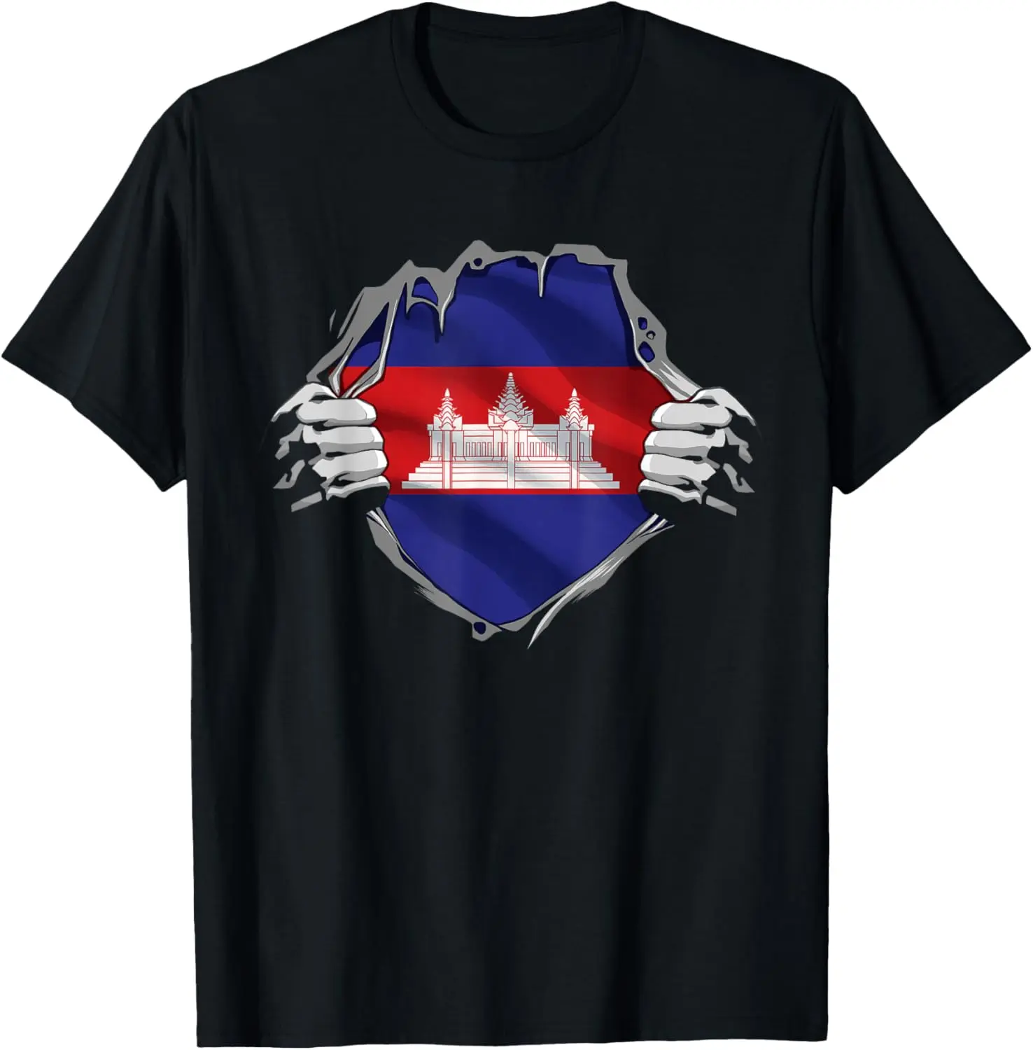 Women's 100% Cotton Short-Sleeve Round Neck Lady Streetwear Top - Distressed Cambodian Flag Khmer Roots Graphic Tshirt for Everyday Casual Wear