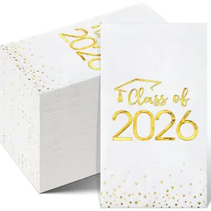 100pcs Class of 2026 Graduation Napkins Disposable Congrats Grad Cocktail Napkins Foil Dot Paper Hand Towels for 2026 High School University College Graduation Party Decorations and Supplies (Gold)