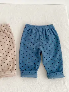 Kids' Spring & Fall Polka Dot Corduroy Pants, Casual Fitted Style, Moderate Fabric Thickness, Woven Material, Unisex Outerwear