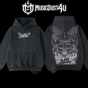 MusicDust4U Black Sabbath "Eternal Idol" Skeleton Design 100% Premium Cotton 230gsm Washed Unisex Classic Fit Hoodie American-Made Comfortable