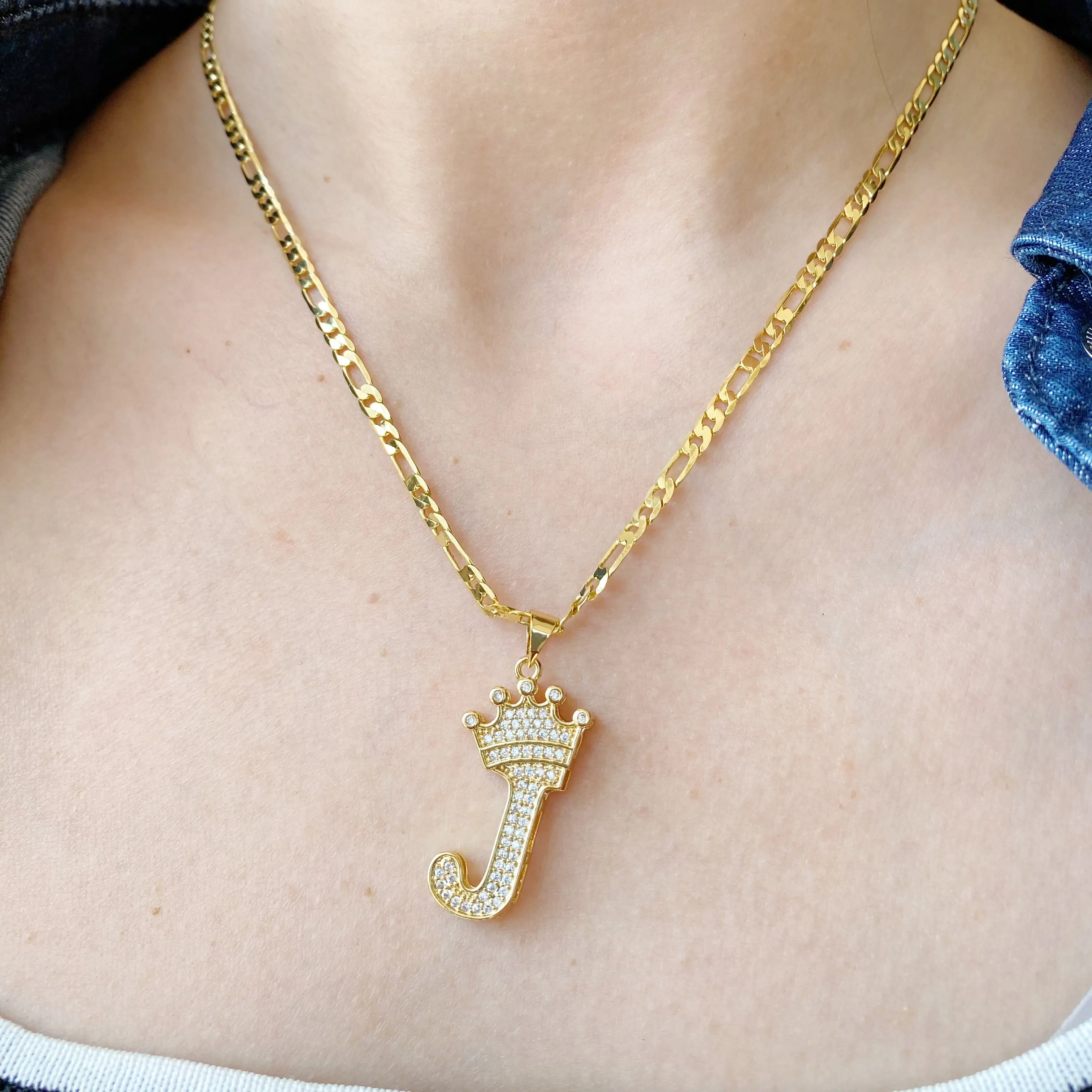 XINCUIYU Fashionable Zircon Crown A-Z Initial Pendant Necklace Luxury&Shiny Golden Jewelry Necklace Daily Wear Holiday Cubic Zirconia Gift Tiktok Shop